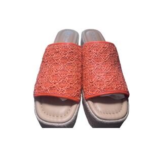 REACTION Kenneth Cole Elissa Orange Raffia Sz 10 NIB Platform Slide